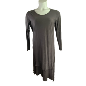 Joh Dark Gray 100% Cotton Long Sleeve Scoop Neck Asymmetrical Dress SKU1074
